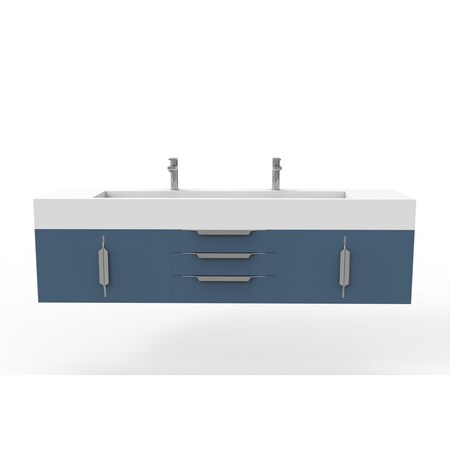 Castello Usa Nile 72" Wall Mounted  Blue Vanity With White Top And  Brushed Nickel Handles CB-MC-72BLU-BN-2053-WH